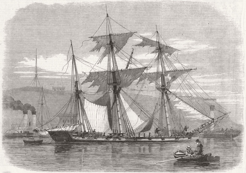 IRELAND. Towing the Marianne, Water-logged Barque, into Cobh Harbour 1858